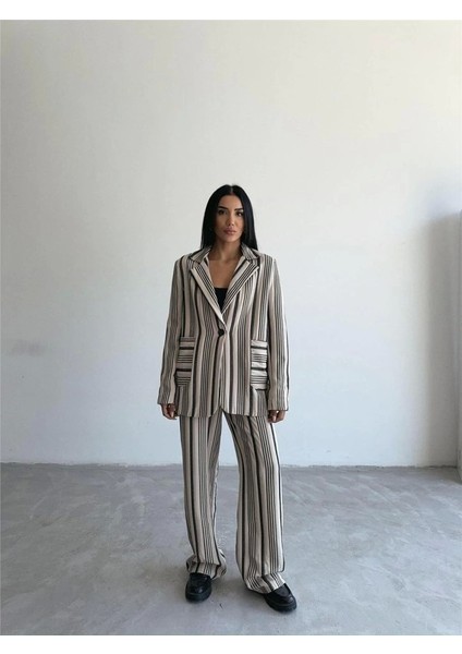 Ottoman Çizgili Ceket-Pantolon Tk - Bej