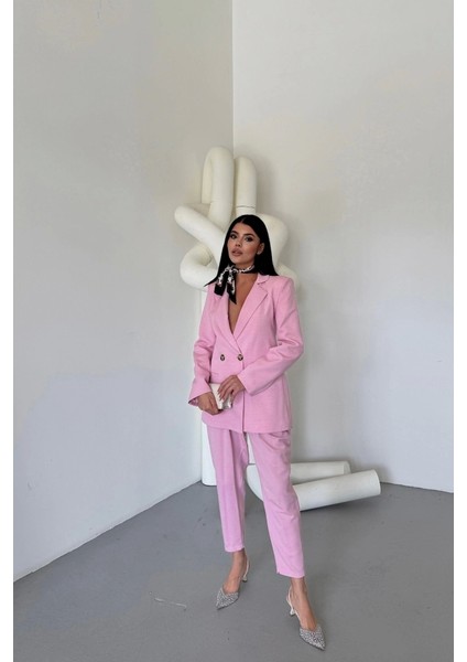 Keten Ceket - Pantolon Takım - Pembe modelleri