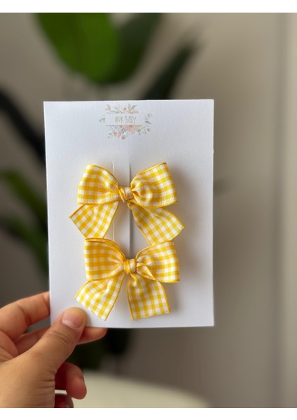 Kız Çocuk Ikili Fiyonk Toka Seti Sarı