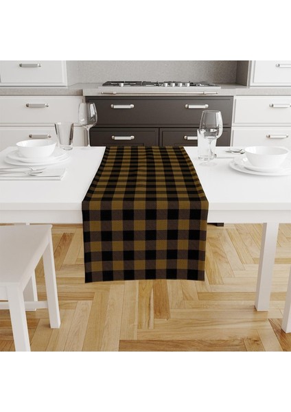 Sarı-Siyah Kare Runner 140X45CM (Ince Keten, Uluslararası Yıkama ve Solmama Sertifikası) fiyatları