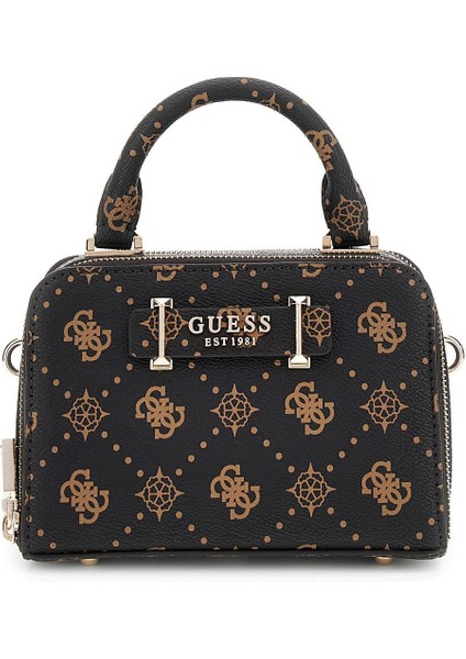 Kadın Çift Bölmeli Monogram Desenli Mini Bowling Çanta - Kahverengi