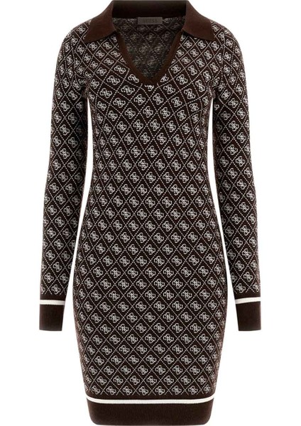 Kadın Polo Yakalı Jakarlı Triko Elbise - Kahverengi fırsatları