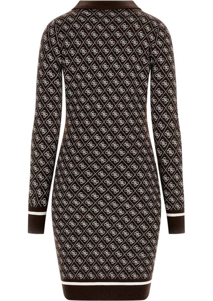 Kadın Polo Yakalı Jakarlı Triko Elbise - Kahverengi indirimleri