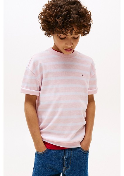 Erkek Çocuk Rahat Kesim Çizgili T-Shirt - Pembe