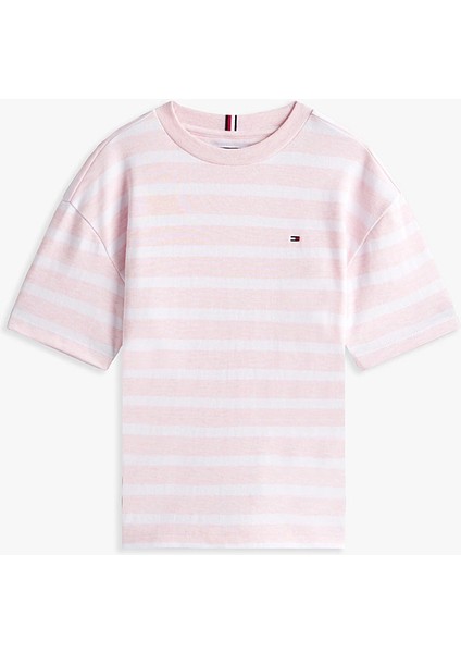 Erkek Çocuk Rahat Kesim Çizgili T-Shirt - Pembe indirimleri