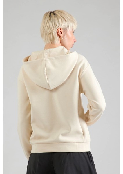 Kadın Kapüşonlu Minimal Logo Baskılı Sweatshirt - Krem fiyatları