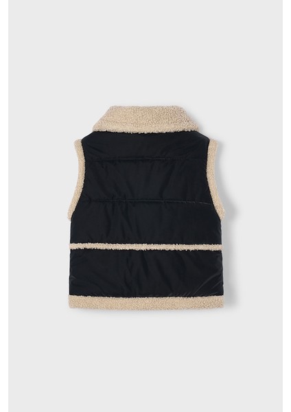Kız Çocuk Pelüş Detaylı Yelek - Siyah/bej fiyatları