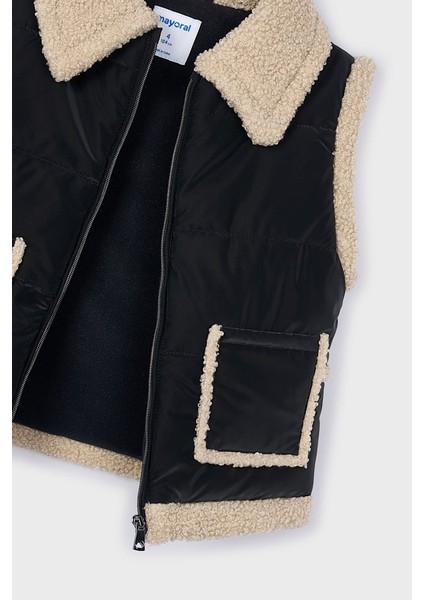 Kız Çocuk Pelüş Detaylı Yelek - Siyah/bej modelleri