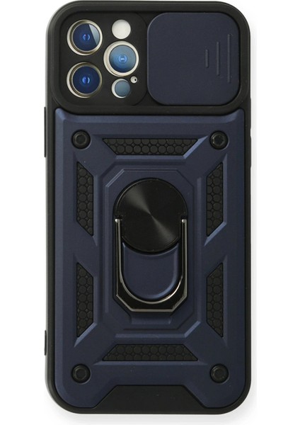 iPhone 12 Pro Kılıf Pars Lens Yüzüklü Silikon - Lacivert - AKMONL7550-7375
