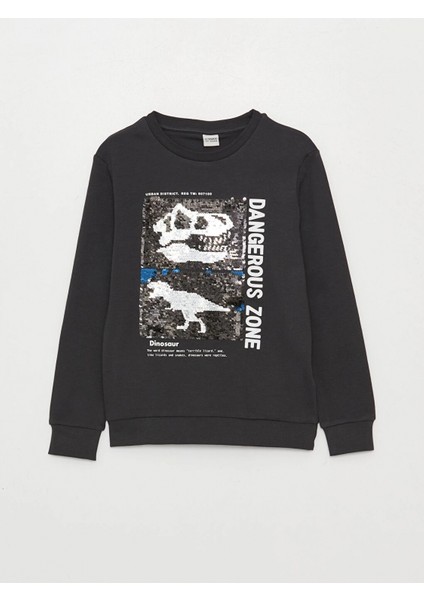 Lcw Kids Antrasit Bisiklet Yaka Çift Yönlü Payetli Uzun Kollu Erkek Çocuk Sweatshirt
