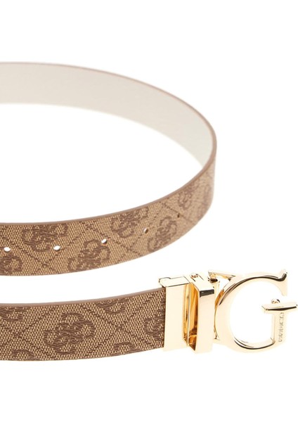 Kadın Çift Taraflı Harf Tokalı Kemer - Kahverengi / Krem indirimleri