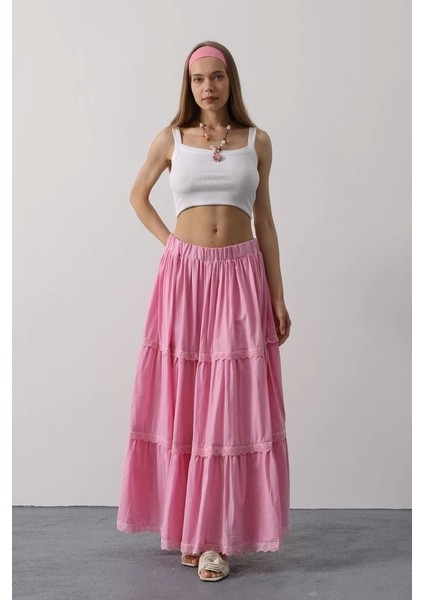Dantel Detaylı Etek - Pembe fırsatları
