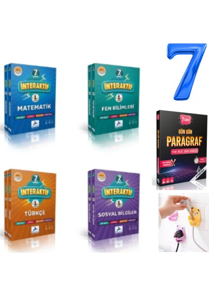 2026 7. Sınıf Interaktif Mat- Fen- Türk- Sosyal + Strateji Gün Gün Paragraf Set Ayıcık Fiş Tutuculu