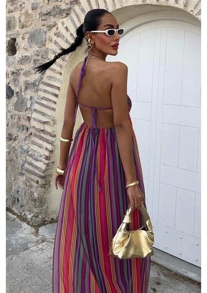 Askılı Pile Detaylı Renkli Maxi Elbise 2748 fiyatları