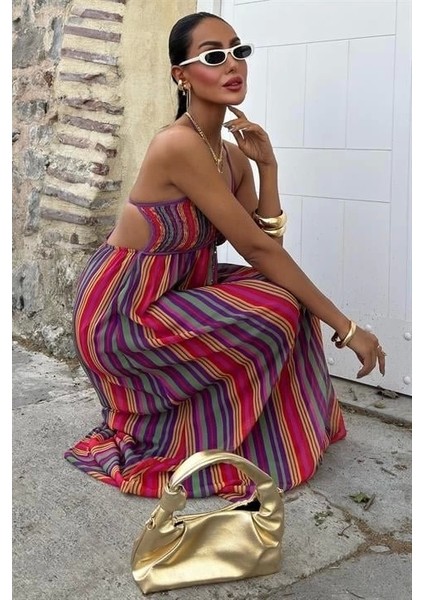 Askılı Pile Detaylı Renkli Maxi Elbise 2748 fırsatları