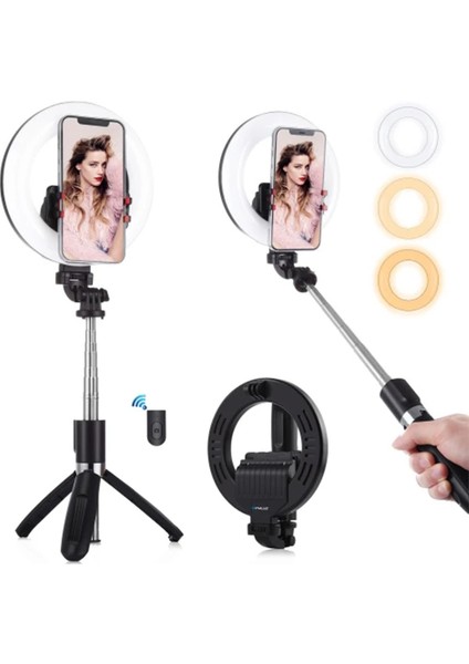 Puluz 6.3 Inch 16CM Ring LED Canlı Yayın Bluetooth Tripod Vlogging Selfie Light-(1 - AKMONL5509-8