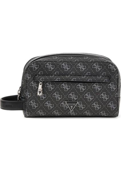 Erkek Monogram Desenli Iki Bölmeli El Çantası - Siyah