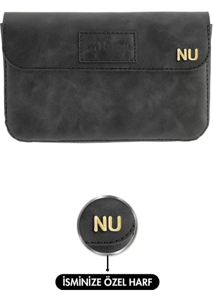 Isme Özel Çıtçıtlı Küçük El Çantası - %100 Rainbow Deri - AC14001 - Antrasit