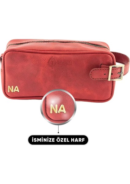 Isme Özel Dopp Kit Kişisel Bakım ve Seyahat Çantası - %100 Rainbow Deri - AC14004 - Kırmızı fiyatları