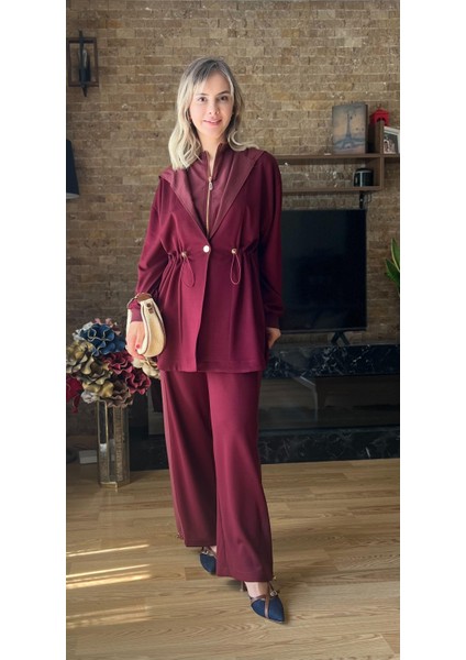 Premium Kalite Oyşo Kumaş Fermuarlı Hırka & Pantolon Ikili Takım - Kadın Eşofman Takımı