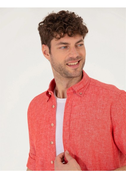 Erkek Regular Fit Uzun Kollu Gömlek-Kırmızı modelleri