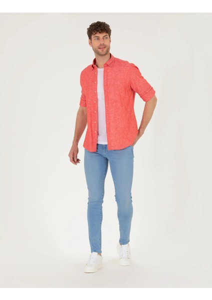 Erkek Regular Fit Uzun Kollu Gömlek-Kırmızı fırsatları