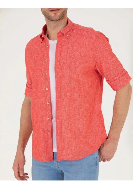 Erkek Regular Fit Uzun Kollu Gömlek-Kırmızı indirimleri