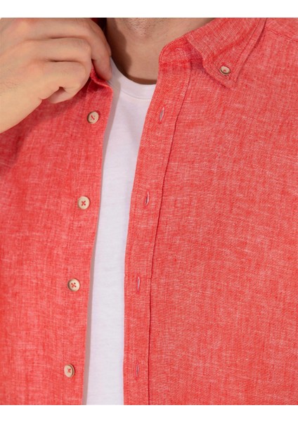 Erkek Regular Fit Uzun Kollu Gömlek-Kırmızı