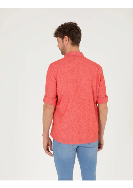 Erkek Regular Fit Uzun Kollu Gömlek-Kırmızı