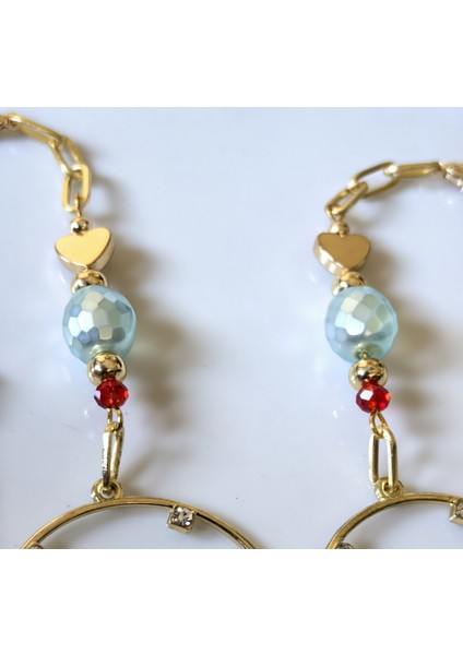 Gözlük Zinciri Altın Kaplama Zincirli Mavi Inci Boncuklu Uzay Temalı Gözlük Zinciri modelleri