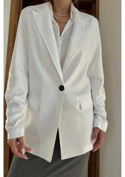 Ekru Kol Ucu Büzgülü Atlas Ceket fiyatları