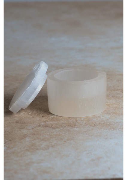 Selenit Doğal Taş Silindir Kutu