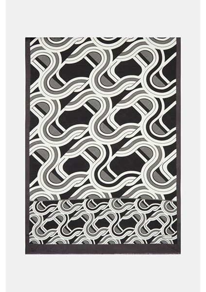 Geometrik Desenli Pamuk Ipek Şal 41706-SIYAH