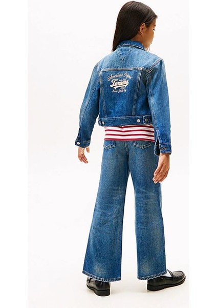 Kız Çocuk Sırtı Nakış Işlemeli Denim Ceket - Mavi modelleri