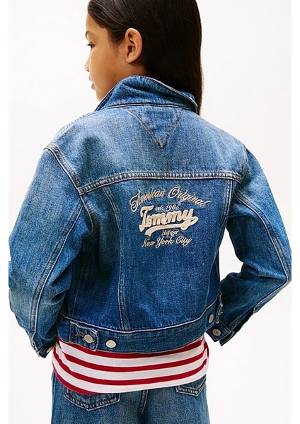 Kız Çocuk Sırtı Nakış Işlemeli Denim Ceket - Mavi fırsatları