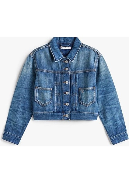 Kız Çocuk Sırtı Nakış Işlemeli Denim Ceket - Mavi indirimleri