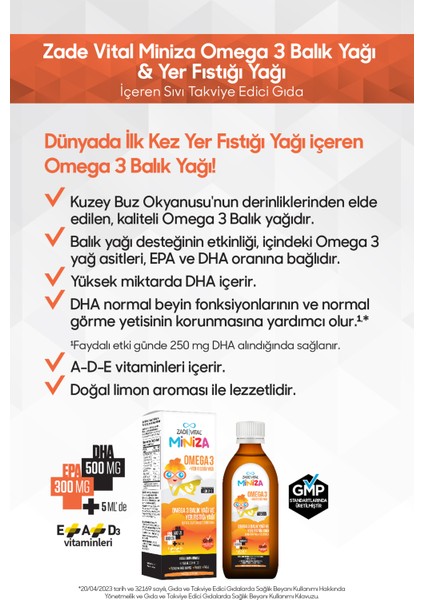 Miniza Omega 3 - Yer Fıstığı Yağı Içeren Sıvı Takviye Edici Gıda 150 ml fiyatları
