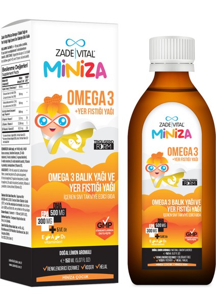 Miniza Omega 3 - Yer Fıstığı Yağı Içeren Sıvı Takviye Edici Gıda 150 ml fırsatları