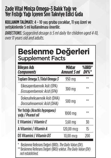 Miniza Omega 3 - Yer Fıstığı Yağı Içeren Sıvı Takviye Edici Gıda 150 ml indirimleri