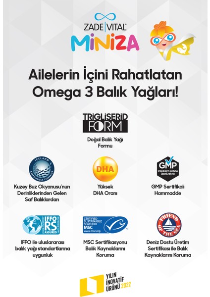 Miniza Omega 3 - Yer Fıstığı Yağı Içeren Sıvı Takviye Edici Gıda 150 ml
