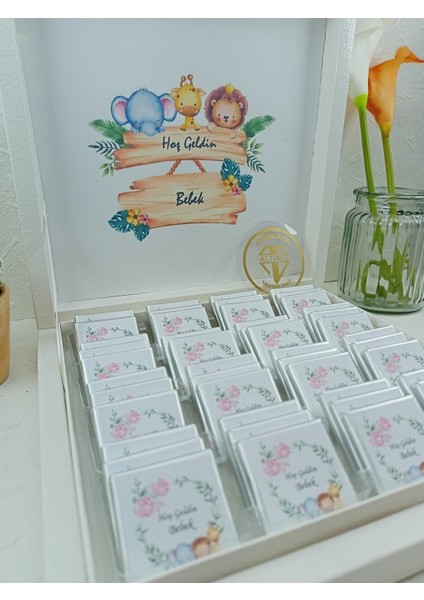 (Elit Çikolata )Safari Isme Özel Isimli Bebek Çikolatası 48LI Doğum-Doğum Günü-Hediyelik Çikolata