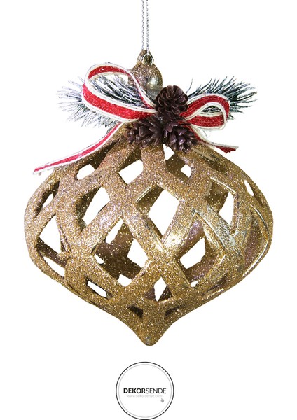 Yılbaşı Süsü Kozalaklı Simli Topaç Şampanya 14 cm fiyatları