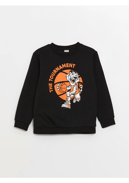 Lcw Kids Siyah Bisiklet Yaka Baskılı Uzun Kollu Erkek Çocuk Sweatshirt