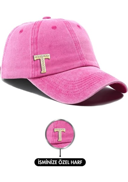 Isme Özel Yıkamalı Kep Şapka - AB01010 - Pembe
