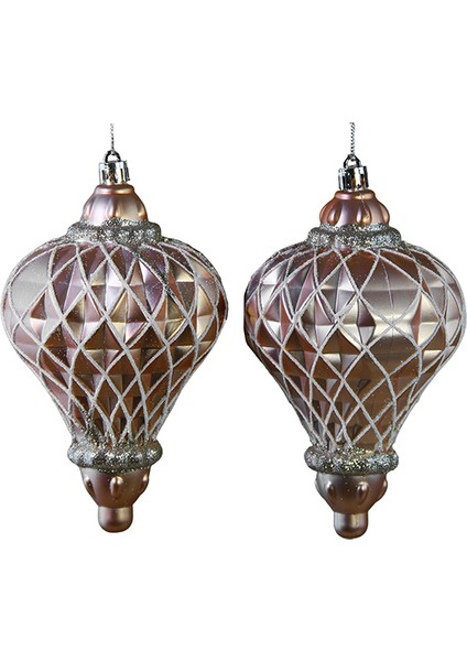 Yılbaşı Süsü Simli Baklava Desenli 2'li Top Altın 13 cm