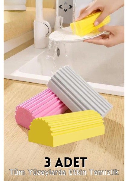 ( 3 Adet) Çok Amaçlı Temizlik Detay Süngeri Nemli Sihirli Sünger Su Emici ve Toz Alma Süngeri