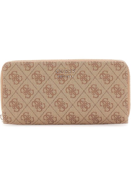 Kadın Brenton Fermuarlı Logolu Uzun Cüzdan - Latte