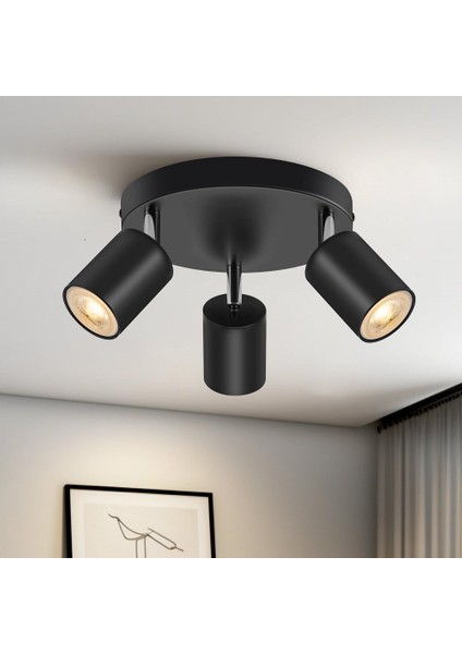 Modern Siyah Mutfak,salon,giyinme Odası,cafeler Için Gün Işiğı Metal 3lü Spot(Ampul Dahil)