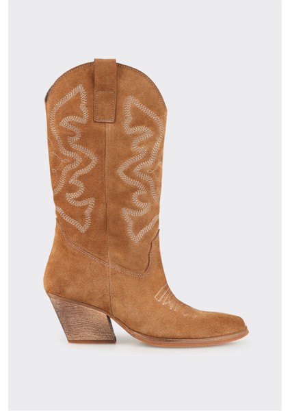 Taba Deri Kadın Western Çizme