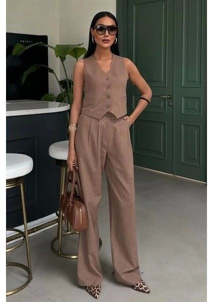 Yelek ve Pantolon Çizgili Double Takım 10017